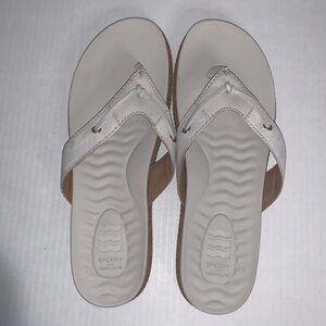 Sperry White Strap Wedge Sandals with Tan Sole